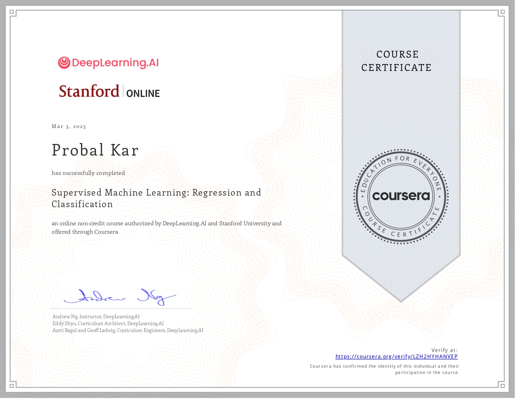 Supervised Machine Learning: Regression and Classification [Coursera]